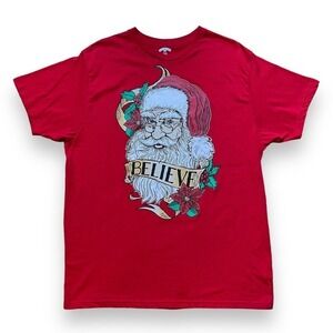 Holiday Time Christmas Tee Red Santa Beleive T Shirt Size XL Unisex